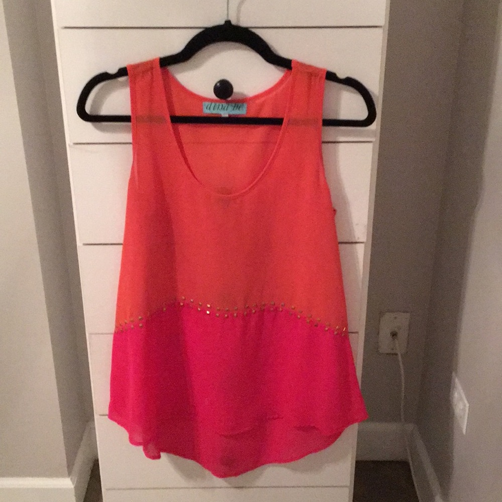 Orange and pink silky tank